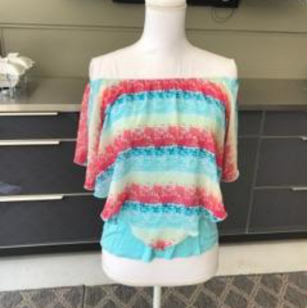 Girls rainbow off the shoulder shirt